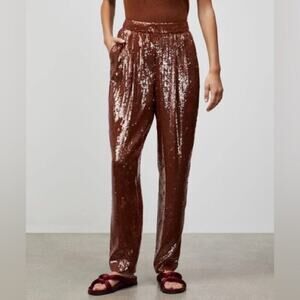 Lafayette 148 Sequin‎ Cappuccino mocha high waisted pants size large brown